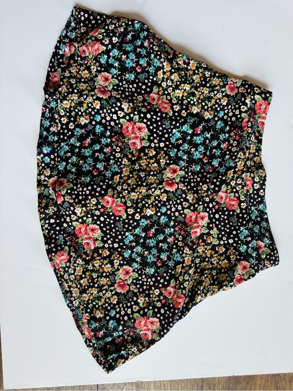 Altar’d State Black Floral A-Line Skirt with Floral Print
